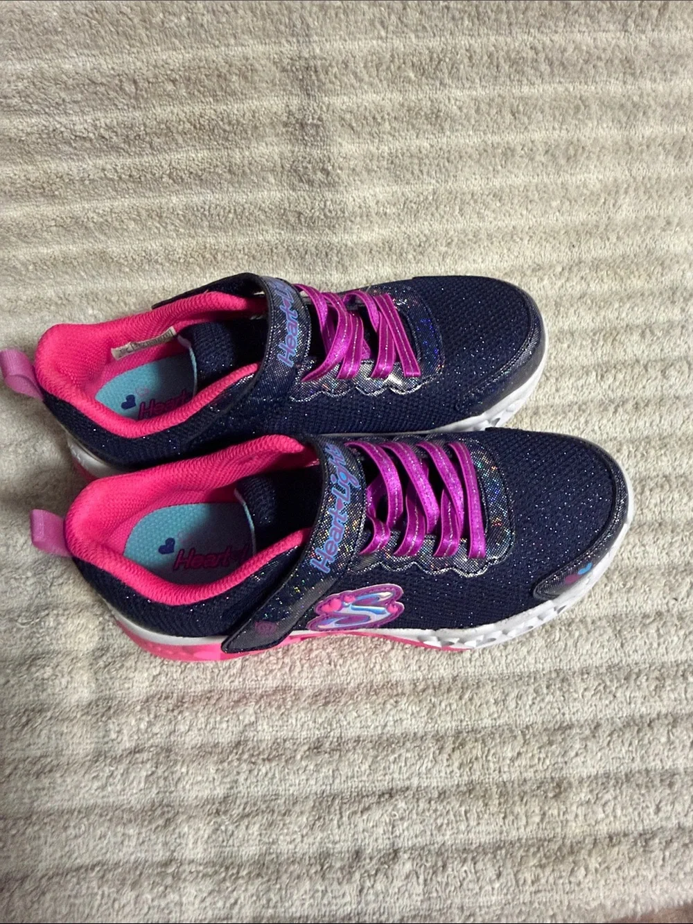 Skechers Navy & Hot Pink Glitter Kids' Sneakers with Heart Accent